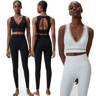 Yoga-Set für Damen mit Rückenausschnitt, zweiteilig, Plus Size, elastisch