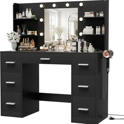 Bedroom Vanity Table with Storage Cabinet, Two-in-One