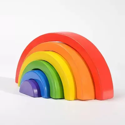 Rainbow Building Block Set DIY Wooden Educational Toy for Kindergarten - 13