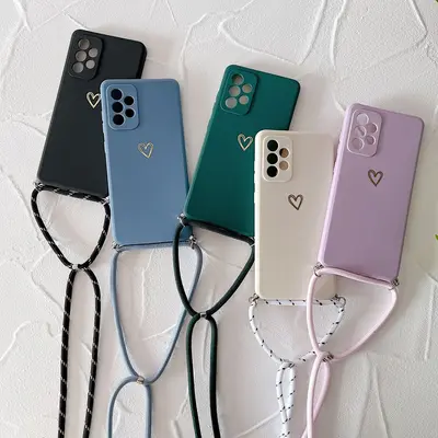 Crossbody Protective Case for Samsung A51/A71 and S21FE with Small Gold Heart Charm, Fits