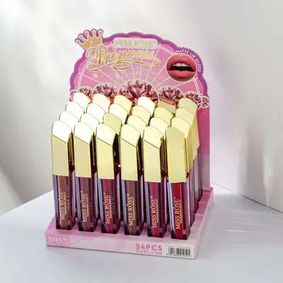 MISS ROSE Оптовая продажа для трансграничной торговли, матовый блеск для губ 24 цвета, не оставляет следов на кружке, стойкий, увлажняющая помада для губ, гидратирующая помада