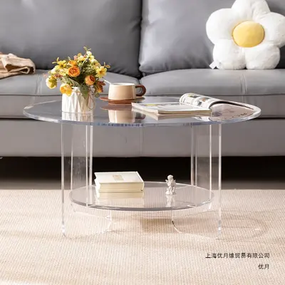 Transparent Acrylic Minimalist Italian-Style Coffee Table with Slate Top