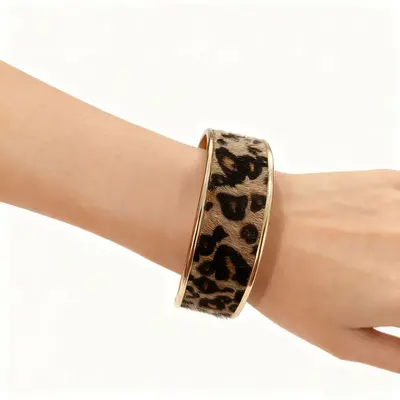 Vintage leopar desen açık bilezik, çekmen kumaş - 7