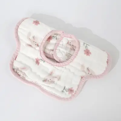 Baby Drool Bib, Class A Pure Cotton, Colored Edge Petal Print - 9