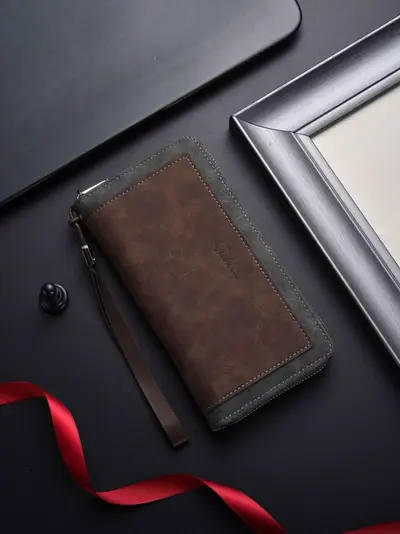 Men's Long Wallet, Large Capacity, Zipper Clutch with Phone Pocket - 7