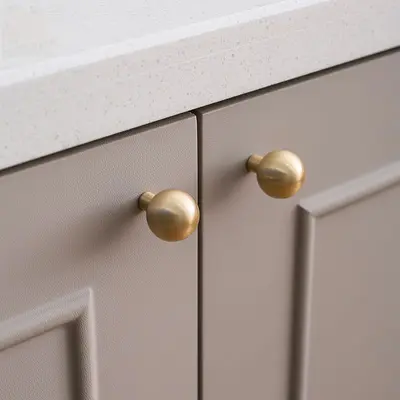 Cream Gold Zinc Alloy Cabinet Handle, Round Single-Hole Knob - 11