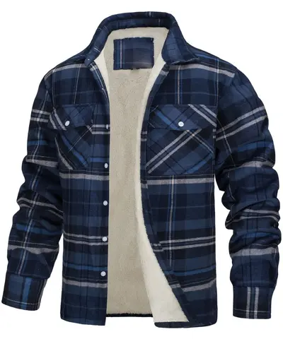 Herrenjacke mit Fleecefutter, Karomuster, lockere Passform - 9