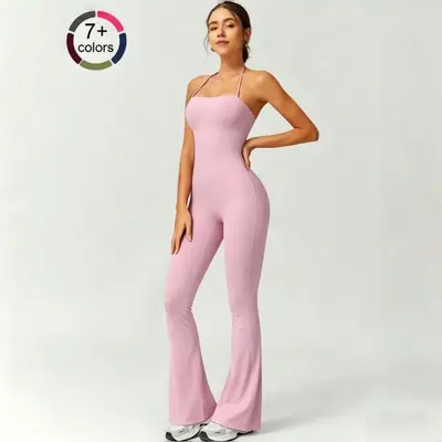 Hızlı Kuruyan Tek Parça Yoga Tulumu Askılı Sırt Dekolteli Yüksek Bel Pantolon - 2