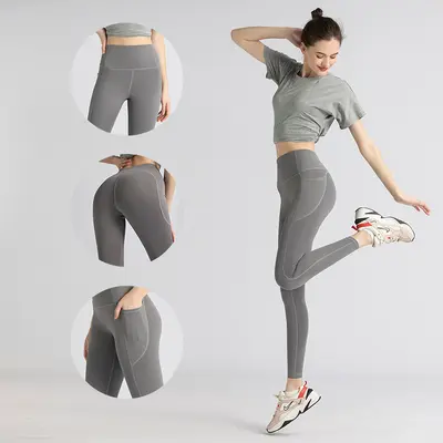 Peach Butt Yoga Leggings, High Stretch Breathable 7/8 Length with Side Pockets for Women
