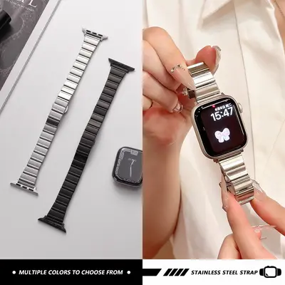 Metal Bamboo-Joint Watch Band with Butterfly Clasp for Apple Watch S10/11