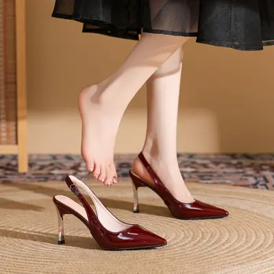 Pointed-Toe Stiletto High Heels, Patent Leather, Plus Size