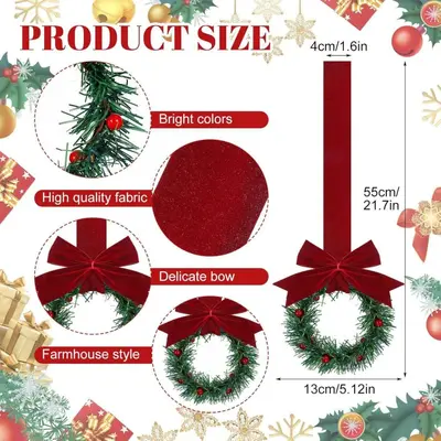 Küçük Çiçek Çelengi, Noel Dolap Süsü, Mini Noel Çelengi, Meyveli Fiyonklu - 10