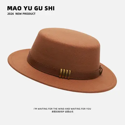 Hepburn-Style Wool Felt Flat-Top Fedora Hat for Women - 8