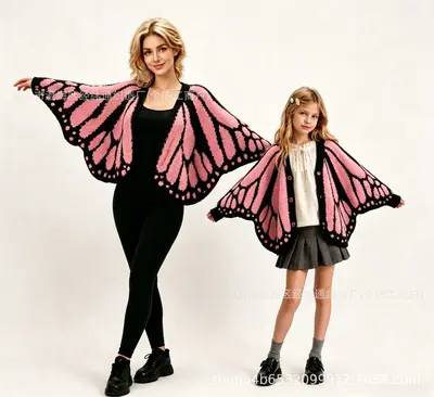Large Butterfly Cape Shawl Cardigan, Irregular Cut Women's Sweater - 8