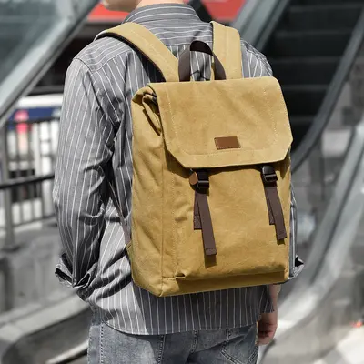 Men's Canvas Backpack with Laptop Compartment, American Casual Style - 4