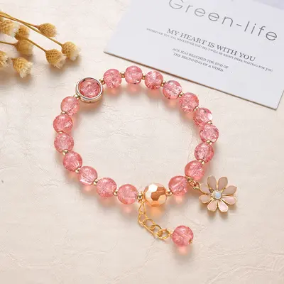 Kadınlar için sınır ötesi sıcak satış küçük papatya patlama bilezik, çok yönlü üst düzey pembe kristal ayçiçeği kristal bilezik Yiwu el takıları - 8