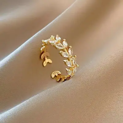 Light luxury copper-plated zircon ring, feminine and high-end, open adjustable super flash ring, simple popular ins style - 12