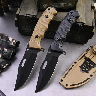 Outdoor Tactical Straight Knife, High Hardness, Multifunctional with Magnesium Rod