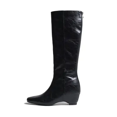 Damen-Overknee-Stiefel in Schwarz, 7 cm versteckte Absatzerhöhung, gefüttert