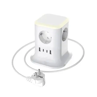 Uluslararası Avrupa Standardı Dik Çok Fonksiyonlu Akım Korumalı Şerit Tek Katmanlı USB ile Akıllı Hızlı Şarj C Portu Dokunmatik Gece Işığı Koreli Standart Priz - 7