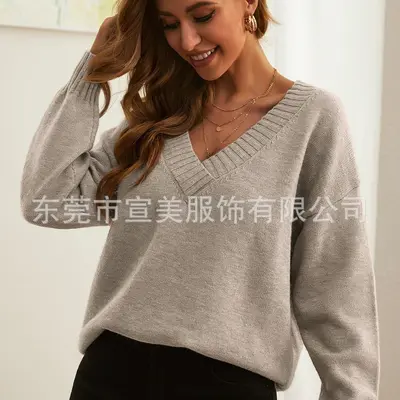 Damen-Strickpullover mit V-Ausschnitt, locker geschnitten