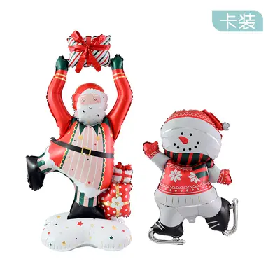 Noel alüminyum folyo balon seti, Noel Baba, kardan adam, 4D zencefilli ev