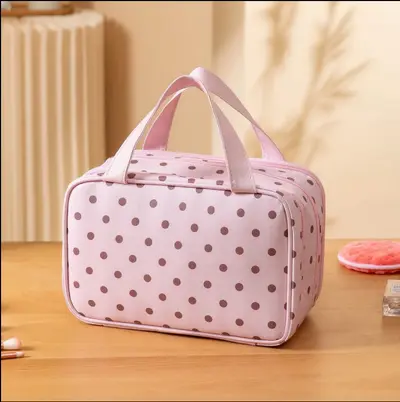 Polka Dot Large Capacity Portable Makeup Bag, Waterproof - 8