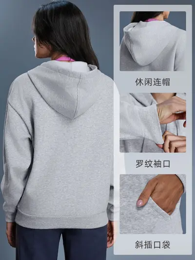 Autumn Winter New Style Fleece-Lined Hooded Sweatshirt for Women, Windproof and Warm, Loose Fit Slimming Casual Zip-Up Cardigan Jacket D25155