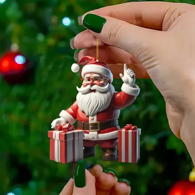 Akrilik Noel Baba Asılı Süs, Noel Ağacı Süsü - 7