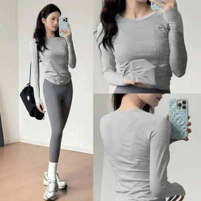 Women's Slim-Fit Round Neck Quick-Dry Long Sleeve Yoga Running Training Top