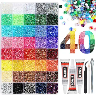 3 mm bunte Harz-Flachrücken-Strass, 40 Farben für Nageldesign