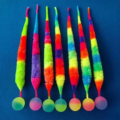 Cat Toy Fluffy Tail Rainbow Worm Elastic Ball, Self-Play - 6