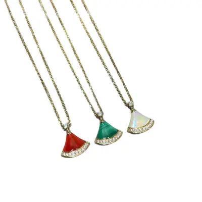 Fan pendant, mother-of-pearl/agate, rhinestone, 18K plated
