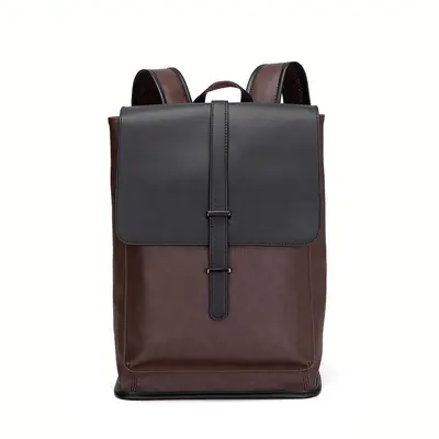 Korean Style Men's Leather Backpack with Laptop Compartment, Retro Design - 5