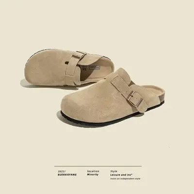 Kadın Kalın Tabanlı Birkenstock Tarzı Terlik, Günlük Yarım Terlik, Baotou Terlik