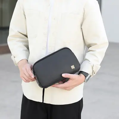 Smart Fingerprint Lock Men's Clutch Bag Litchi Leather Premium Large Capacity Organizer - 7