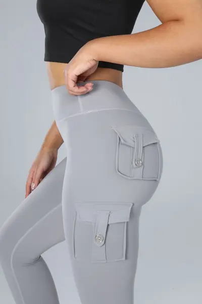 Cepli yüksek bel dikişsiz yoga taytı, karın sıkılaştırıcı, kadın - 11
