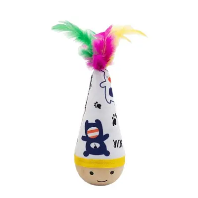 Wobbling Feather Cat Teaser Wand with Roly-Poly Base for Energy Burning - 5