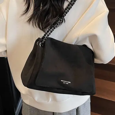 Women's Large Handbag, Suede-Look, Chain Underarm Bag, Autumn Winter - 3