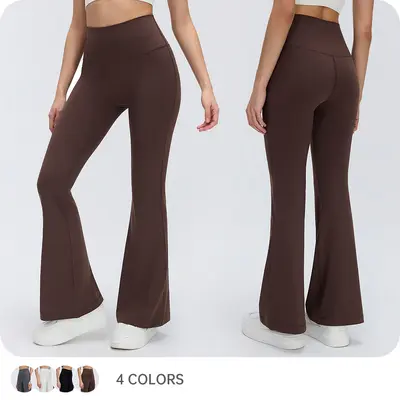 Yüksek bel yoga taytı kadın şeftali kaldırma flare pantalonu D26017