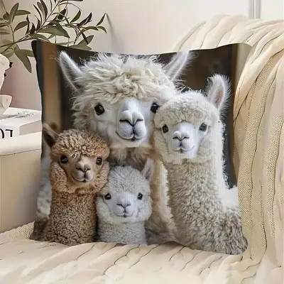 Cute Alpaca Pillow Cover 2D Flat Print Imitation Embroidery Pillow Cover Without Core Sofa Cushion Cover Home Decoration - 9