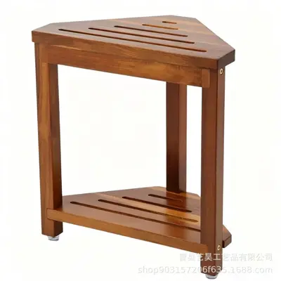 Wooden Bathroom Stool, Double-Layer Anti-Slip Triangle