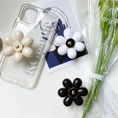 Japanese-Style Floral Phone Stand with Retractable Selfie Ring Grip - 2