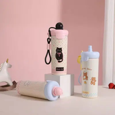 316 Paslanmaz Çelik Termos Bardak, Pipetli, Taşıma Askılı, 1 L - 3