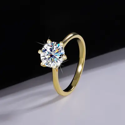 Кольцо из стерлингового серебра 925 пробы для трансграничной торговли, классическое кольцо с муассанитом на шести когтях, покрытое золотом 18K, женское кольцо, кольцо-корона для предложения руки и сердца, оптом