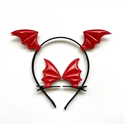 Halloween Headband Set with Bat Hair Clips and Devil Horns - 7