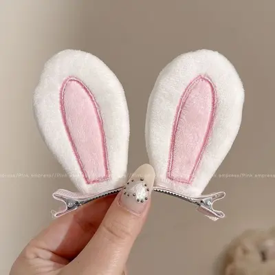 Children's Plush Bunny Ear Hair Clips, Princess Side Bangs Barrettes - 7