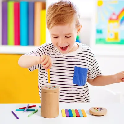 Cross-border wooden children's color sorting 2-in-1 shape cognitive matching kindergarten Montessori teaching aids wooden toys - 2