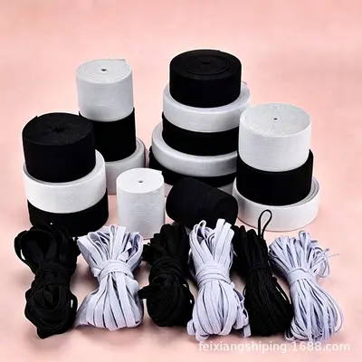 Oluklu Elastik Bant, 8 İplik, Siyah Beyaz, Elastan Polyester Bel Lastiği - 4