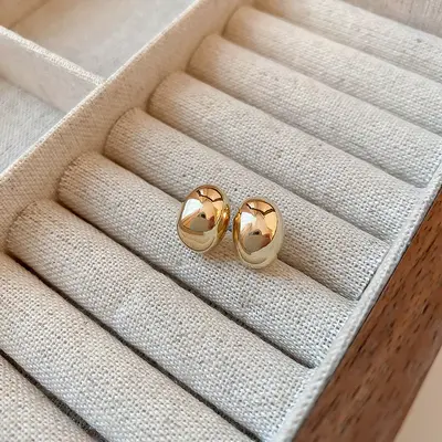 Gold-plated silver bead stud earrings, metal style - 7